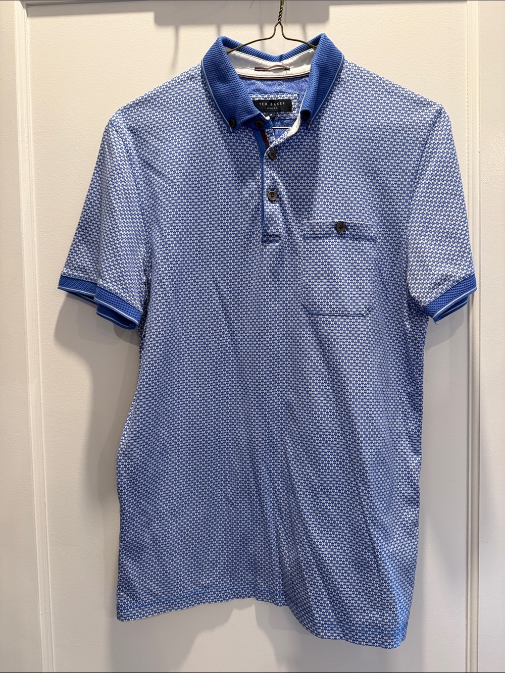 Ted Baker Blue Micro-Pattern Polo with Contrast Trim